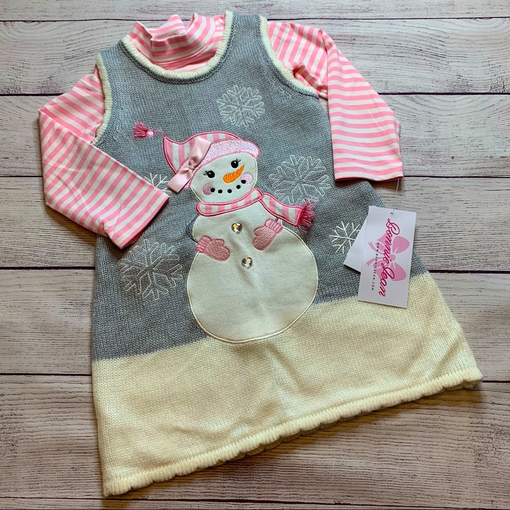 Bonnie Jean Snowman Sweater Dress Set Size 2T